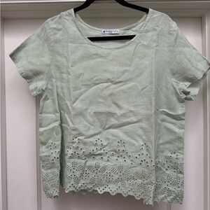 Green Boxy Embellished Short Sleeve Blouse